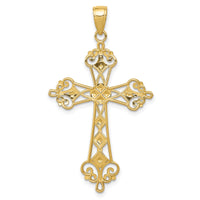 14K w/Rhodium Polished Diamond-Cut Cut-Out Cross Pendant-K5501