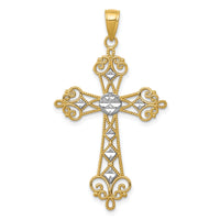 14K w/Rhodium Polished Diamond-Cut Cut-Out Cross Pendant-K5501