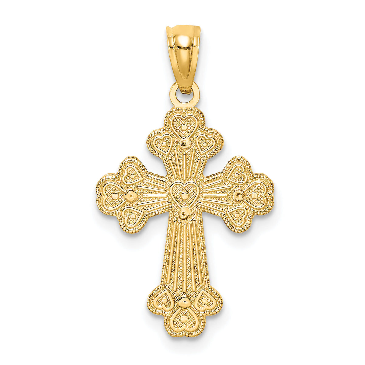 14K Two-tone Polished Filigree 2 Level Heart Cross Pendant-K5503