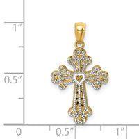 14K Two-tone Polished Filigree 2 Level Heart Cross Pendant-K5503