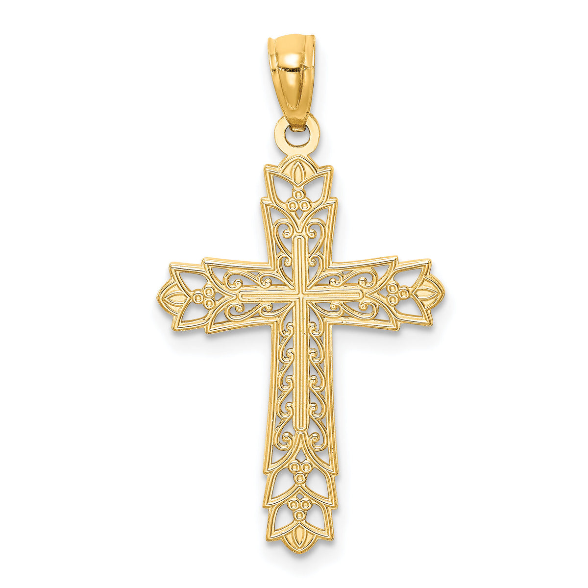 14k Gold Polished Filigree Cross Pendant-K5504