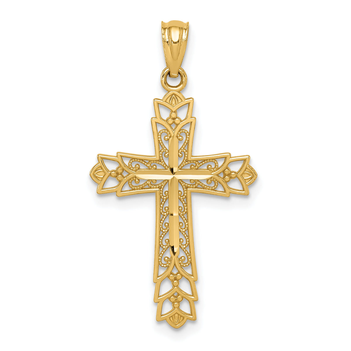 14k Gold Polished Filigree Cross Pendant-K5504
