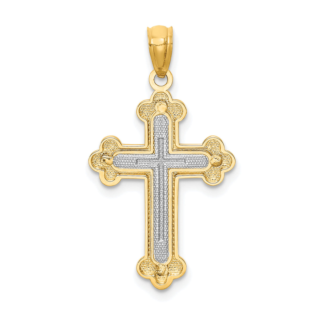 14k Two-tone Polished Budded Cross-K5505