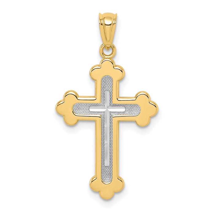 14k Two-tone Polished Budded Cross-K5505