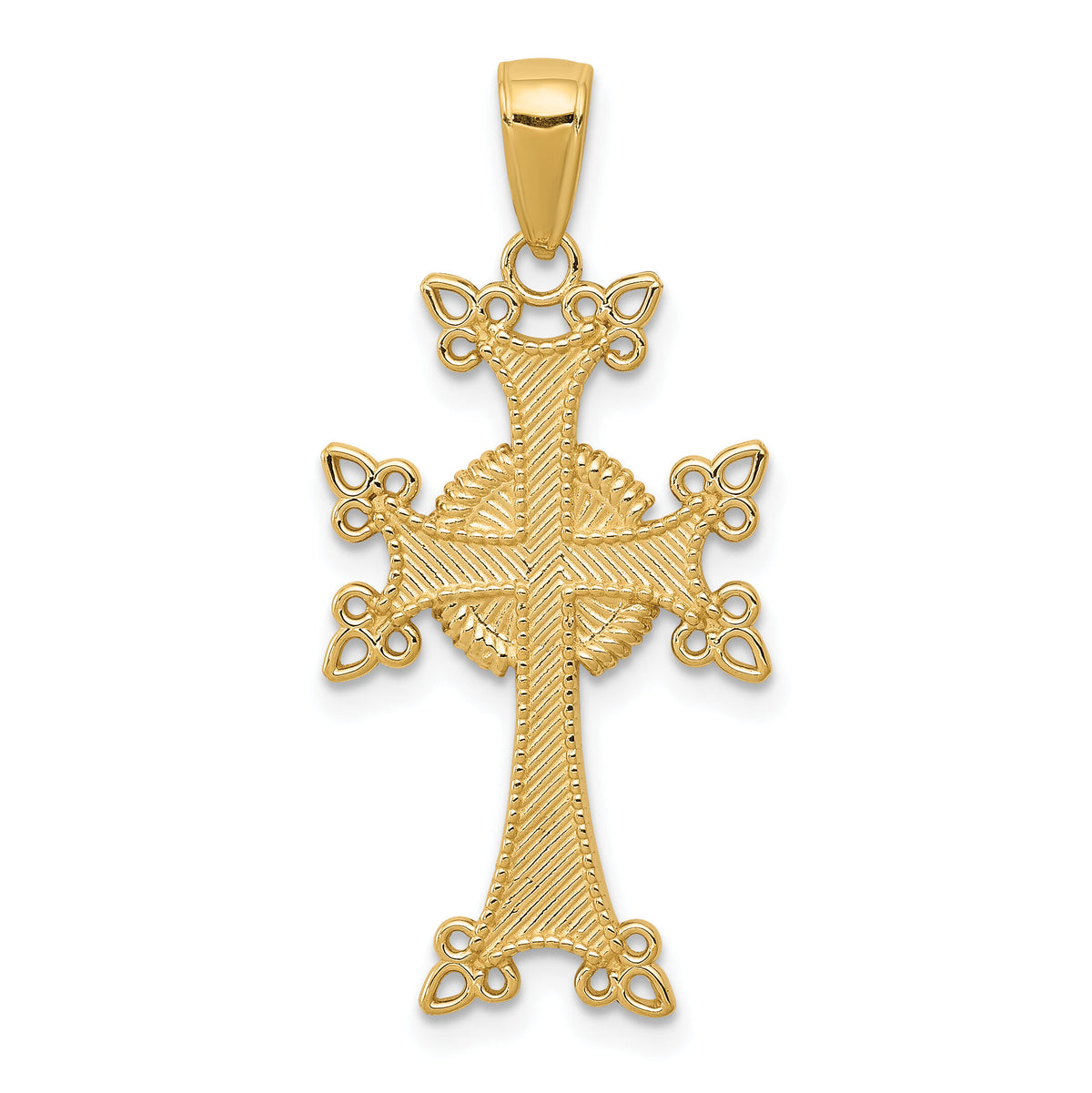 14K Polished/Textured Armenian Cross Pendant-K5513