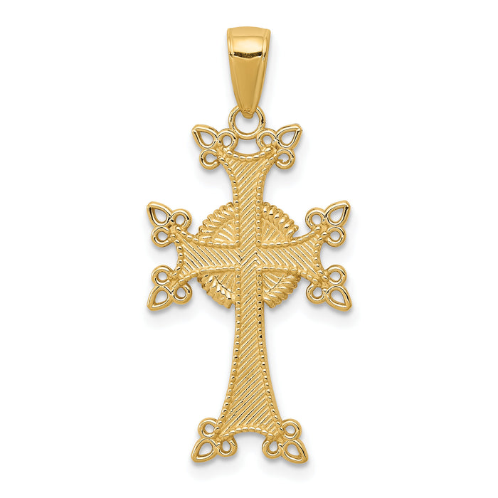 14K Polished/Textured Armenian Cross Pendant-K5513