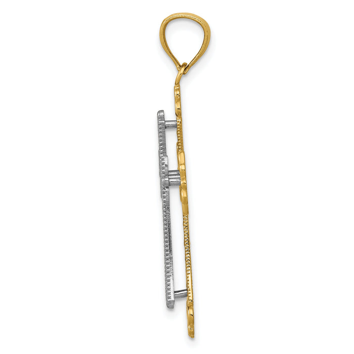 14K Two-tone Polished 2-Level Fleur de Lis Cross Pendant-K5521