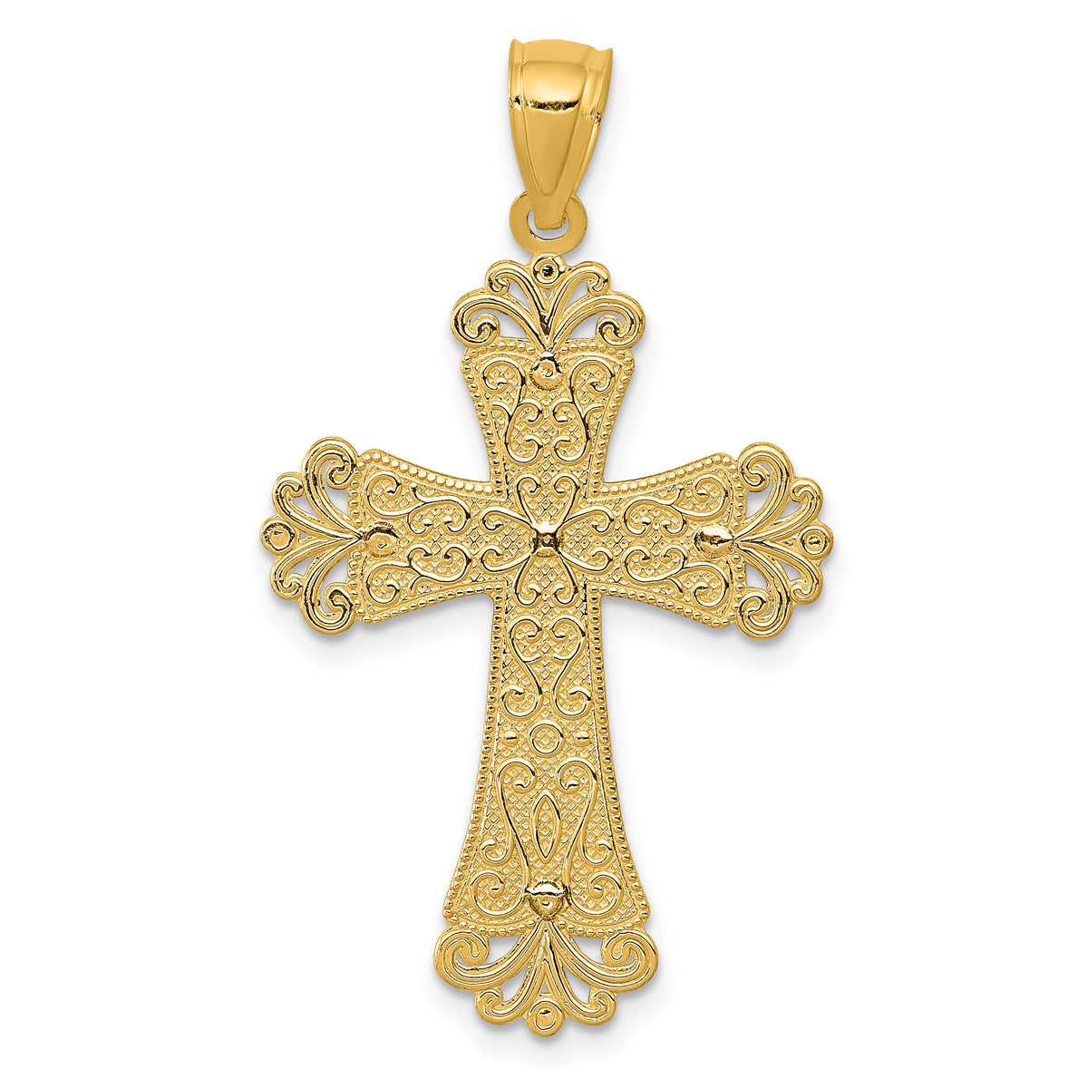 14K Two-tone Polished 2-Level Fleur de Lis Cross Pendant-K5521