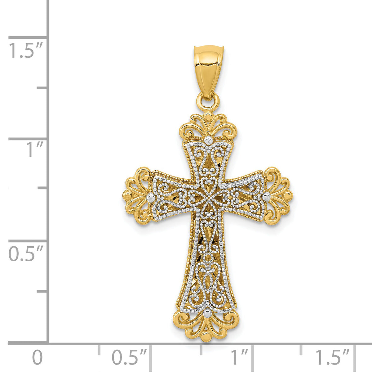 14K Two-tone Polished 2-Level Fleur de Lis Cross Pendant-K5521