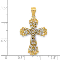 14K Two-tone Polished 2-Level Fleur de Lis Cross Pendant-K5521
