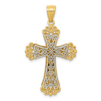 14K Two-tone Polished 2-Level Fleur de Lis Cross Pendant-K5521