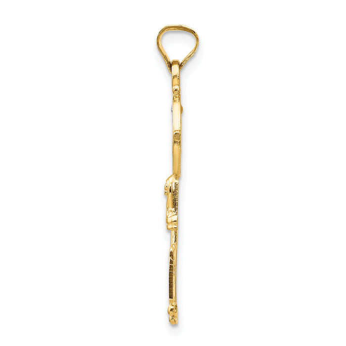 14k with Rhodium Cross Key Pendant-K5532