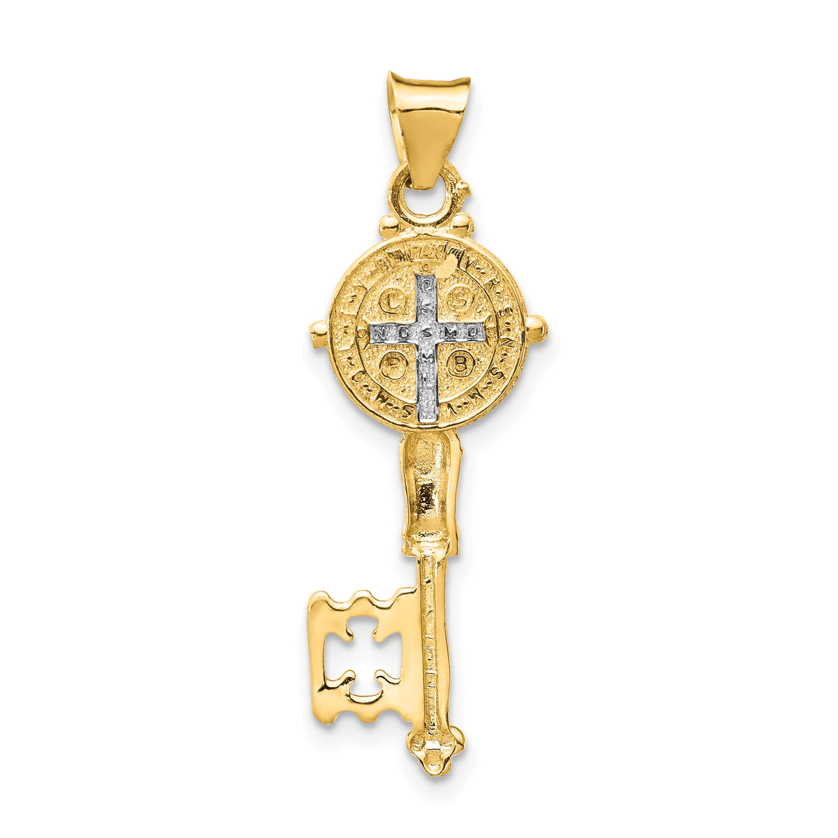 14k with Rhodium Cross Key Pendant-K5532
