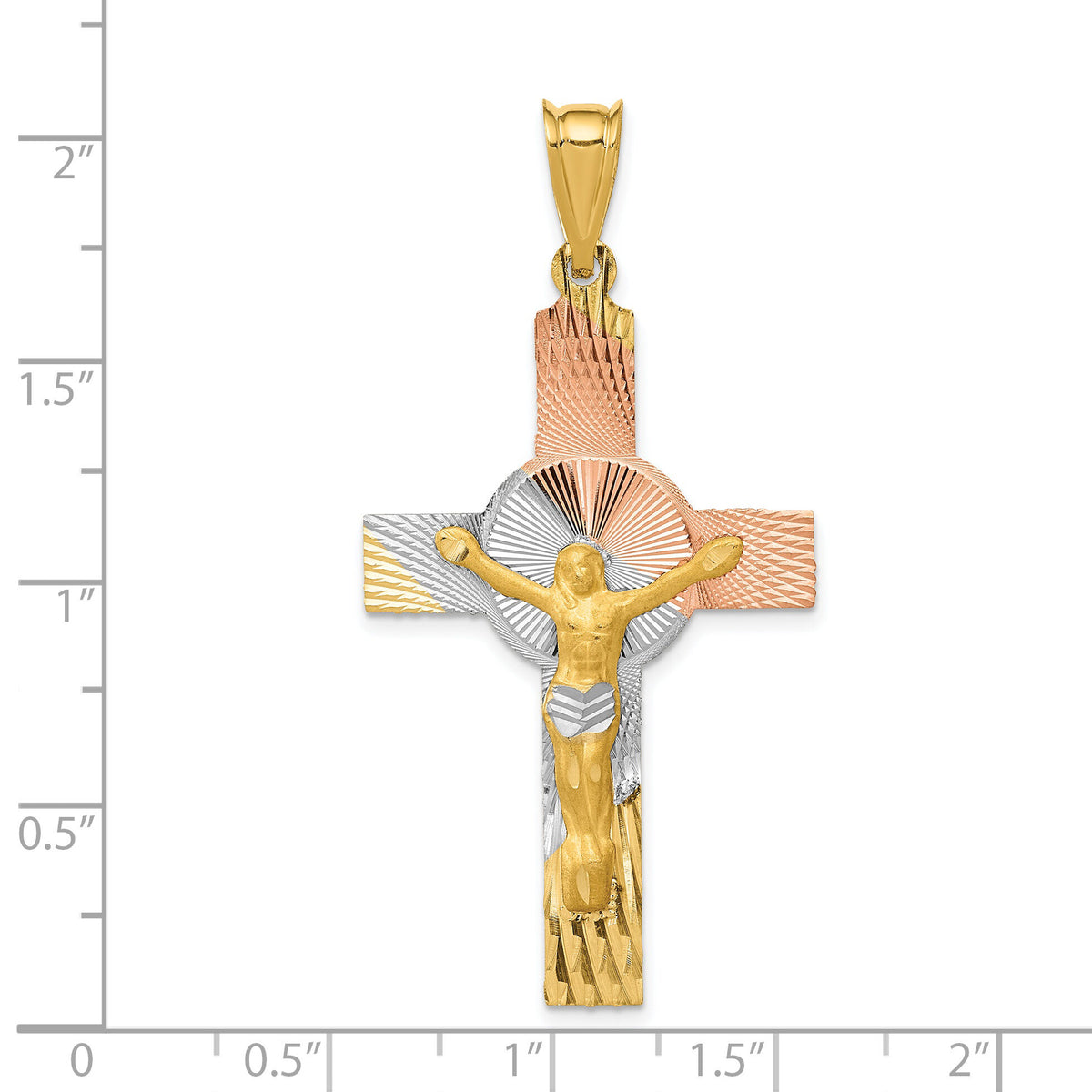 14K w/Rose and White Rhodium Iona Crucifix Cross Pendant-K5546