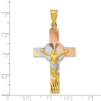 14K w/Rose and White Rhodium Iona Crucifix Cross Pendant-K5546