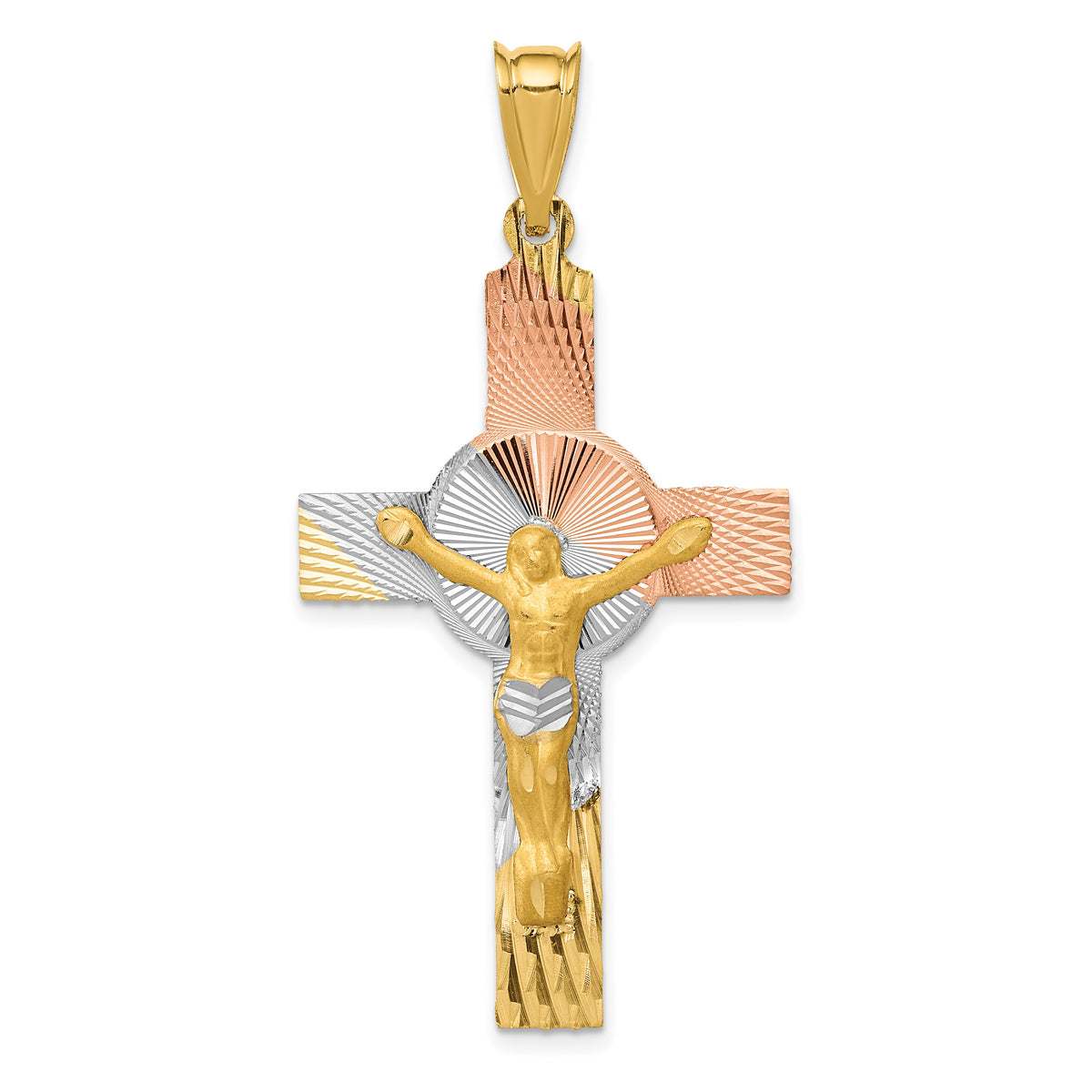 14K w/Rose and White Rhodium Iona Crucifix Cross Pendant-K5546