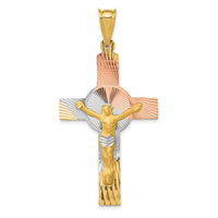 14K w/Rose and White Rhodium Iona Crucifix Cross Pendant-K5546
