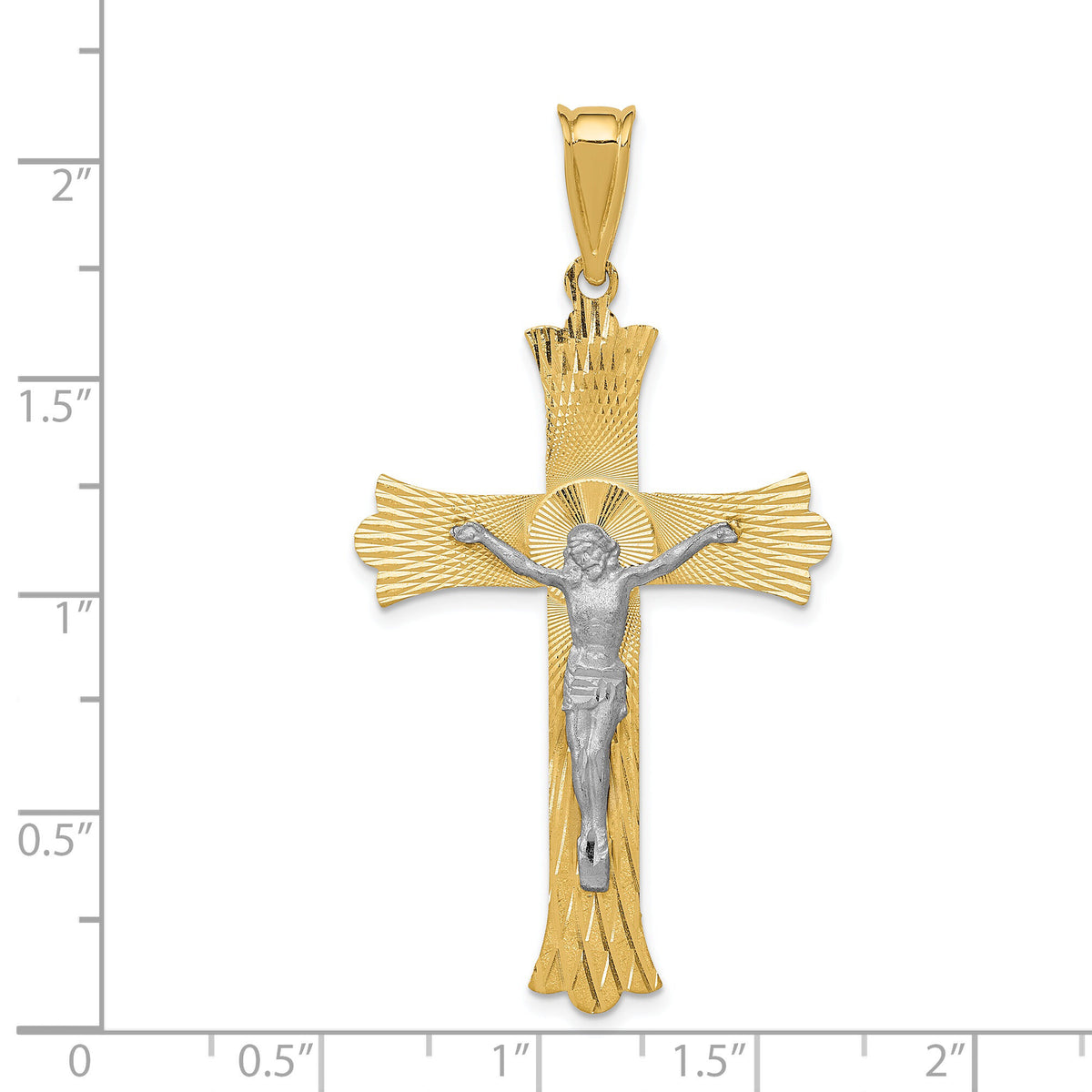 14k Two-Tone Polished Satin D/C Crucifix Cross Pendant-K5548