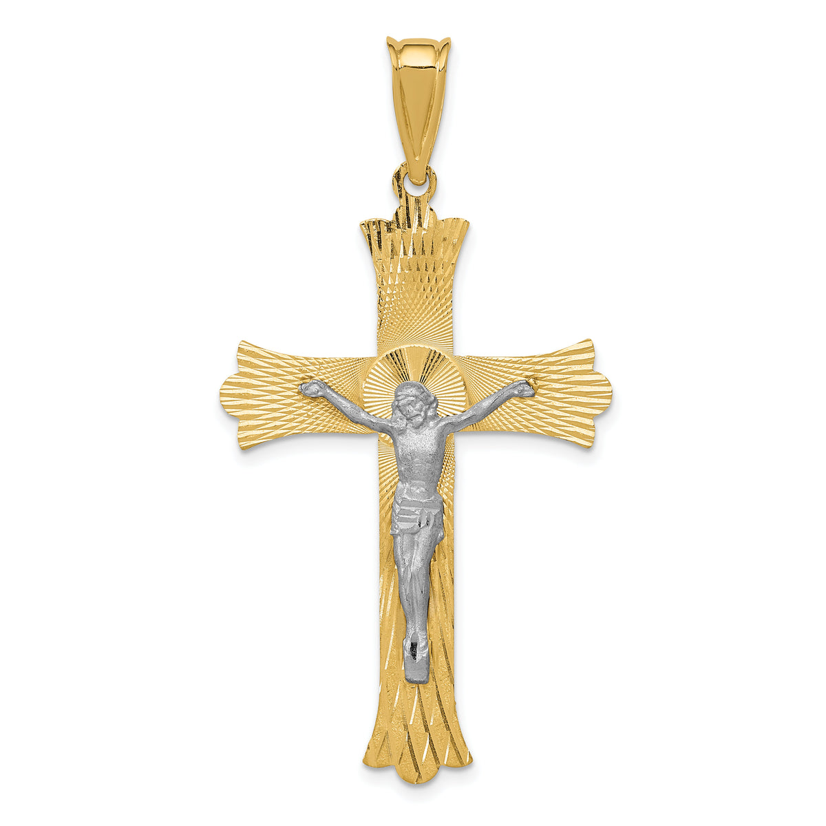 14k Two-Tone Polished Satin D/C Crucifix Cross Pendant-K5548