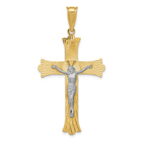 14k Two-Tone Polished Satin D/C Crucifix Cross Pendant-K5548