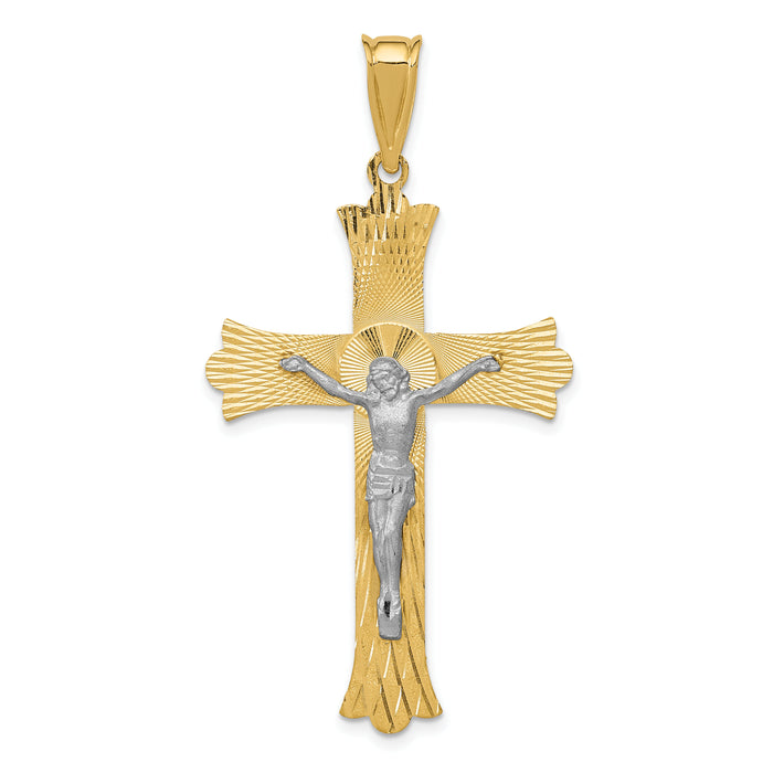 14k Two-Tone Polished Satin D/C Crucifix Cross Pendant-K5548