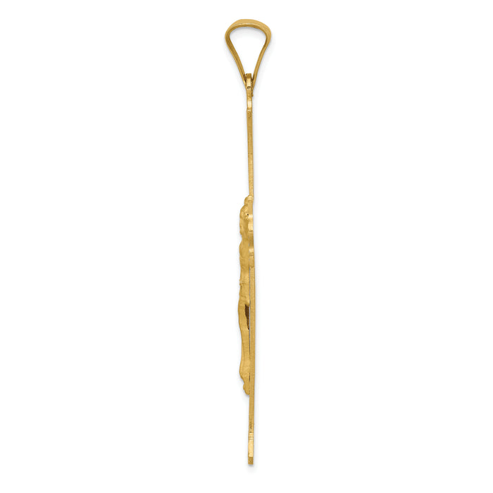 14k Polished, Satin and Diamond-cut Crucifix Cross Pendant-K5553