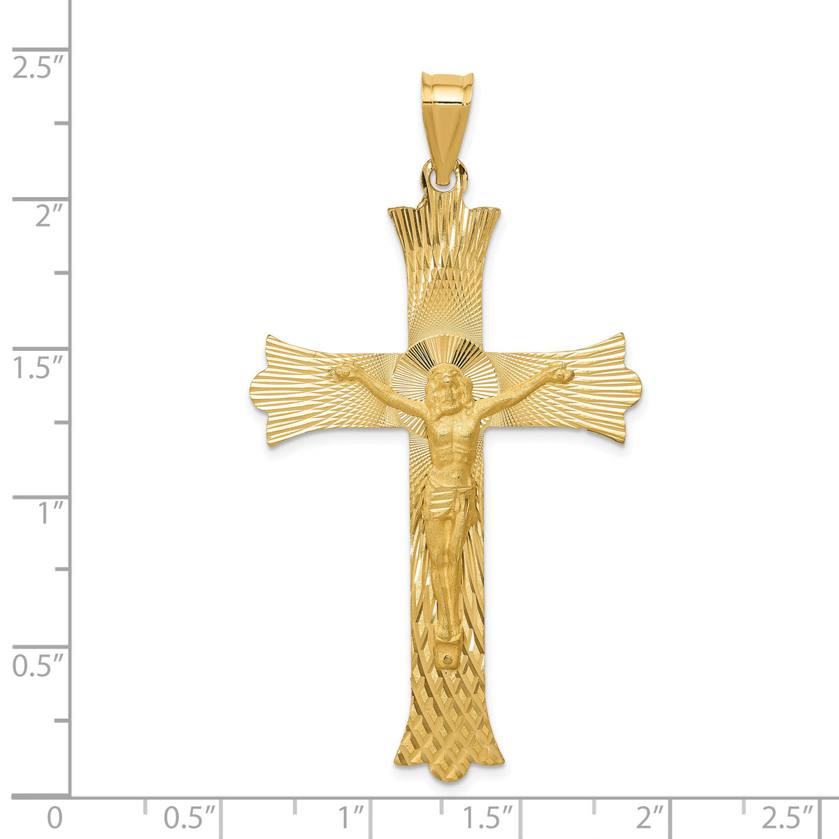 14k Polished, Satin and Diamond-cut Crucifix Cross Pendant-K5553