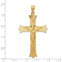 14k Polished, Satin and Diamond-cut Crucifix Cross Pendant-K5553