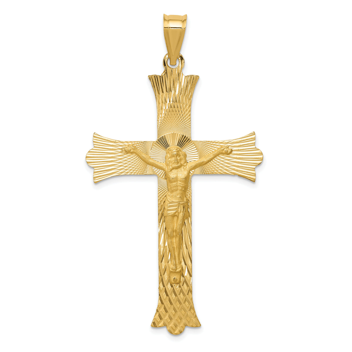 14k Polished, Satin and Diamond-cut Crucifix Cross Pendant-K5553