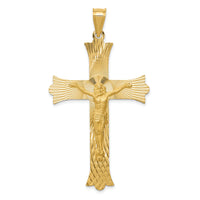 14k Polished, Satin and Diamond-cut Crucifix Cross Pendant-K5553
