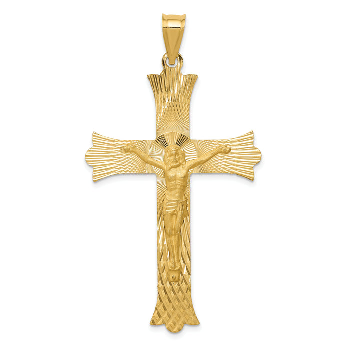 14k Polished, Satin and Diamond-cut Crucifix Cross Pendant-K5553