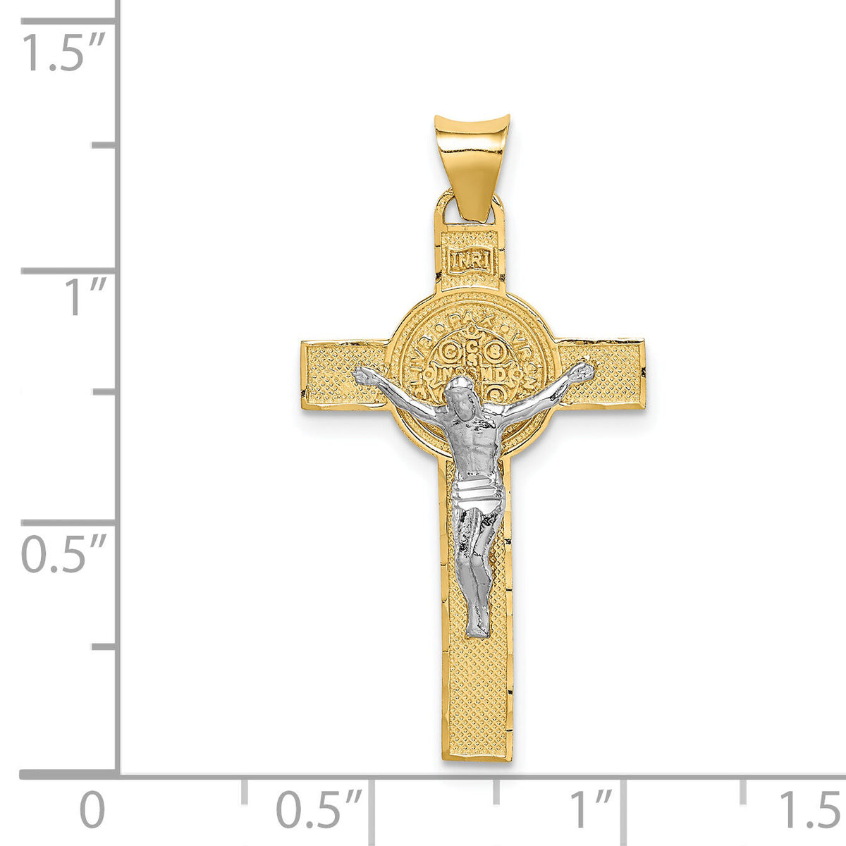 14k Two-Tone St. Benedict Medal Crucifix Cross Pendant-K5563