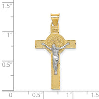 14k Two-Tone St. Benedict Medal Crucifix Cross Pendant-K5563