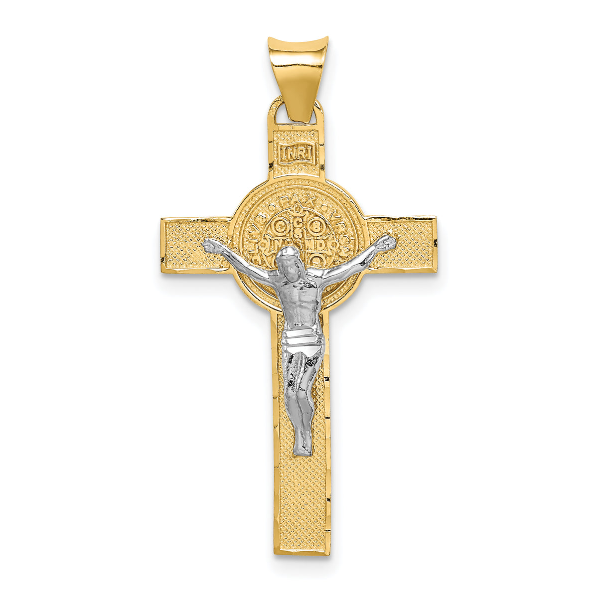 14k Two-Tone St. Benedict Medal Crucifix Cross Pendant-K5563