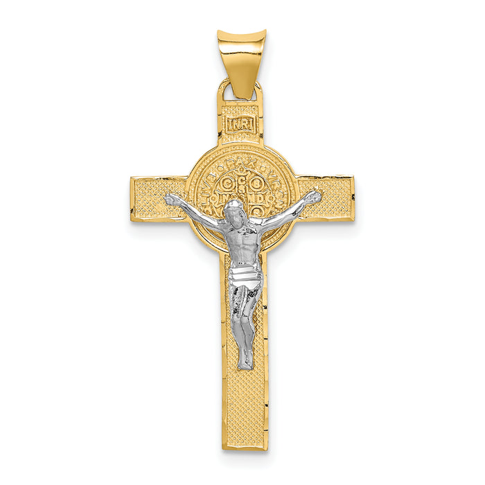 14k Two-Tone St. Benedict Medal Crucifix Cross Pendant-K5563