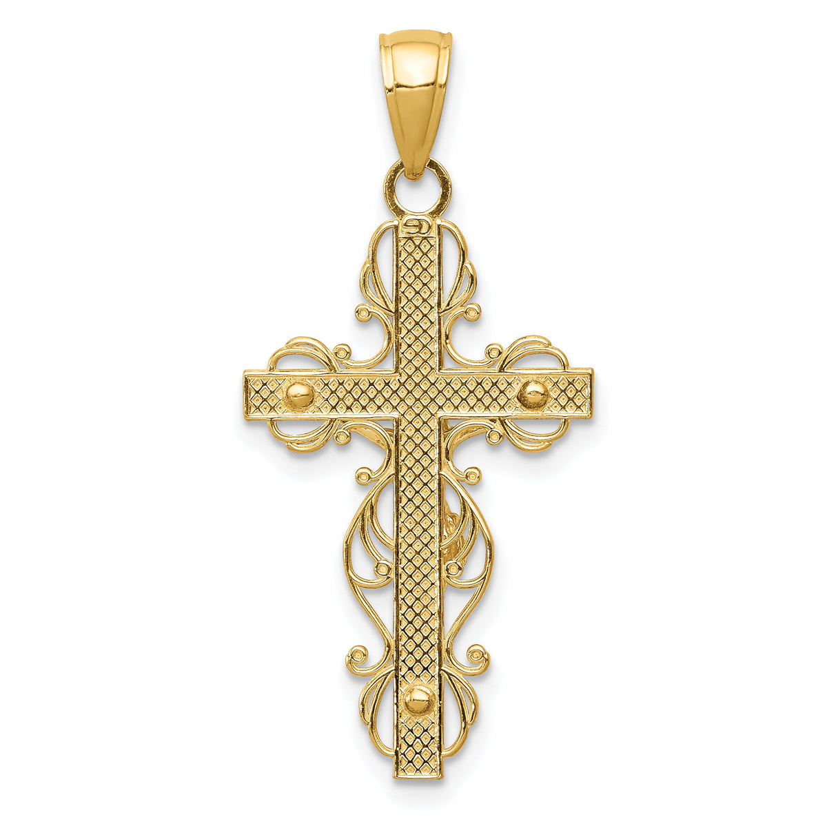 14K Polished Crucifix W/Lace Trim Pendant-K5567