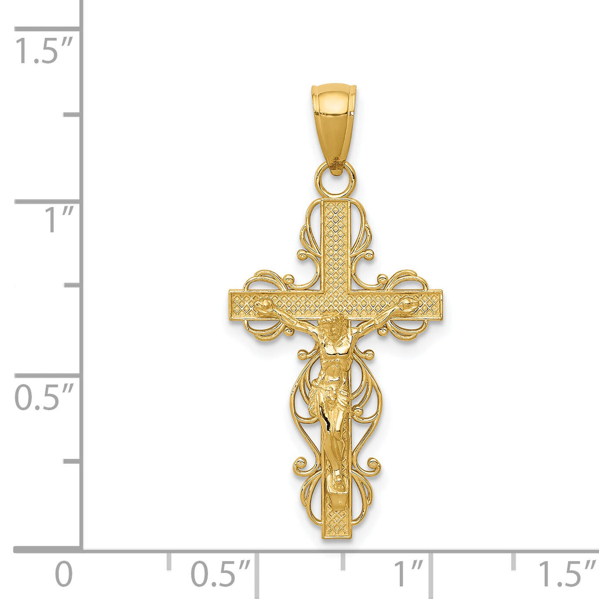 14K Polished Crucifix W/Lace Trim Pendant-K5567