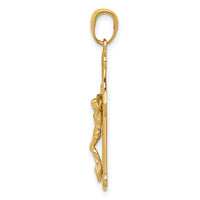 14K Gold Polished Textured Crucifix Pendant-K5568