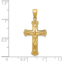 14K Gold Polished Textured Crucifix Pendant-K5568