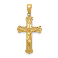 14K Gold Polished Textured Crucifix Pendant-K5568