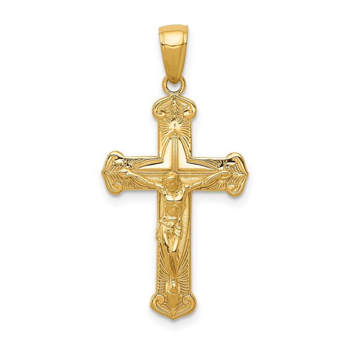 14K Gold Polished Textured Crucifix Pendant-K5568
