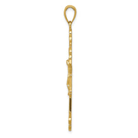 14K Polished Textured INRI Crucifix Fleur de Lis Pendant-K5571