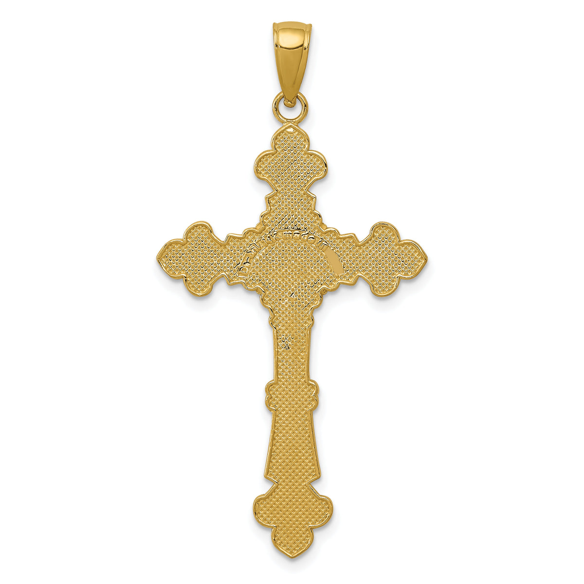 14K Polished Textured INRI Crucifix Fleur de Lis Pendant-K5571