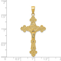 14K Polished Textured INRI Crucifix Fleur de Lis Pendant-K5571