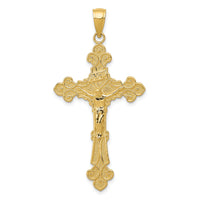 14K Polished Textured INRI Crucifix Fleur de Lis Pendant-K5571
