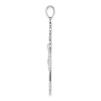 14K White Gold Polished Textured INRI Crucifix Fleur de Lis Pendant-K5571W