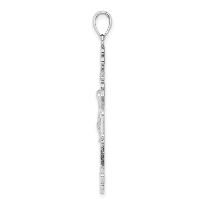 14K White Gold Polished Textured INRI Crucifix Fleur de Lis Pendant-K5571W