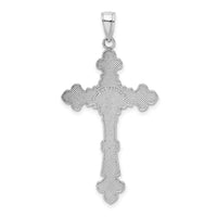 14K White Gold Polished Textured INRI Crucifix Fleur de Lis Pendant-K5571W