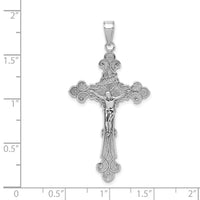 14K White Gold Polished Textured INRI Crucifix Fleur de Lis Pendant-K5571W