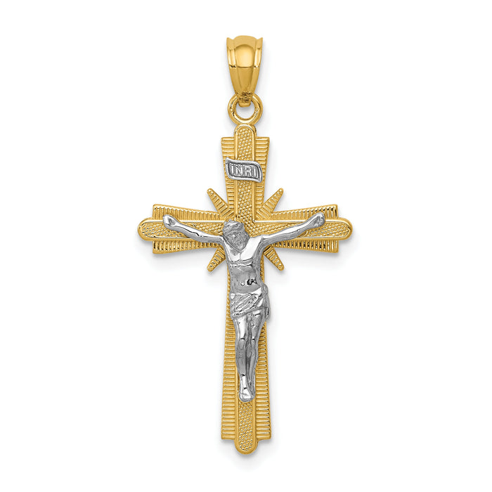 14k Two-tone Gold Polished Crucifix Pendant-K5573